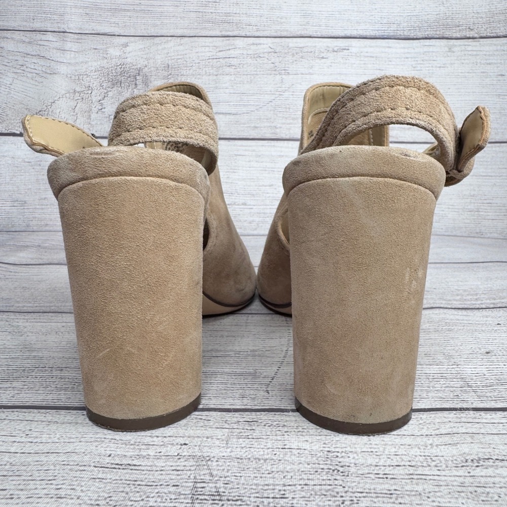 Naturalizer Raquel Tan Suede Peep Toe Slingback Block Heel Sandals Womens 8.5M‎ - Picture 2 of 6